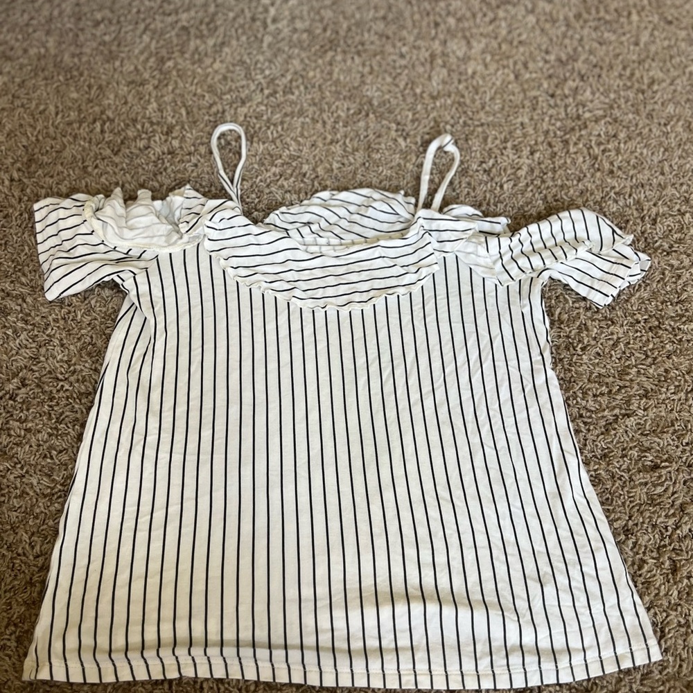 Soft and Sexy black and white striped off the shoulder top